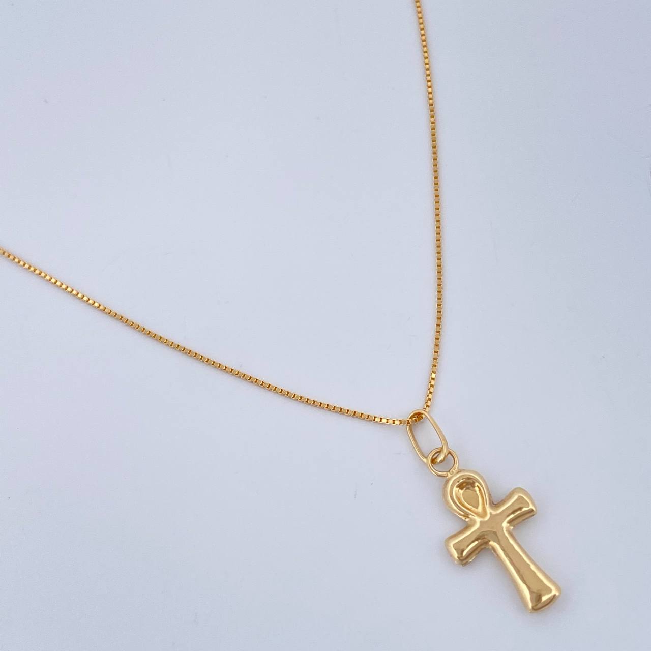 Set Venetian Chain and Pendant + Egyptian Cross 1.45gr / 17 1/2 in / 18K Yellow Gold $