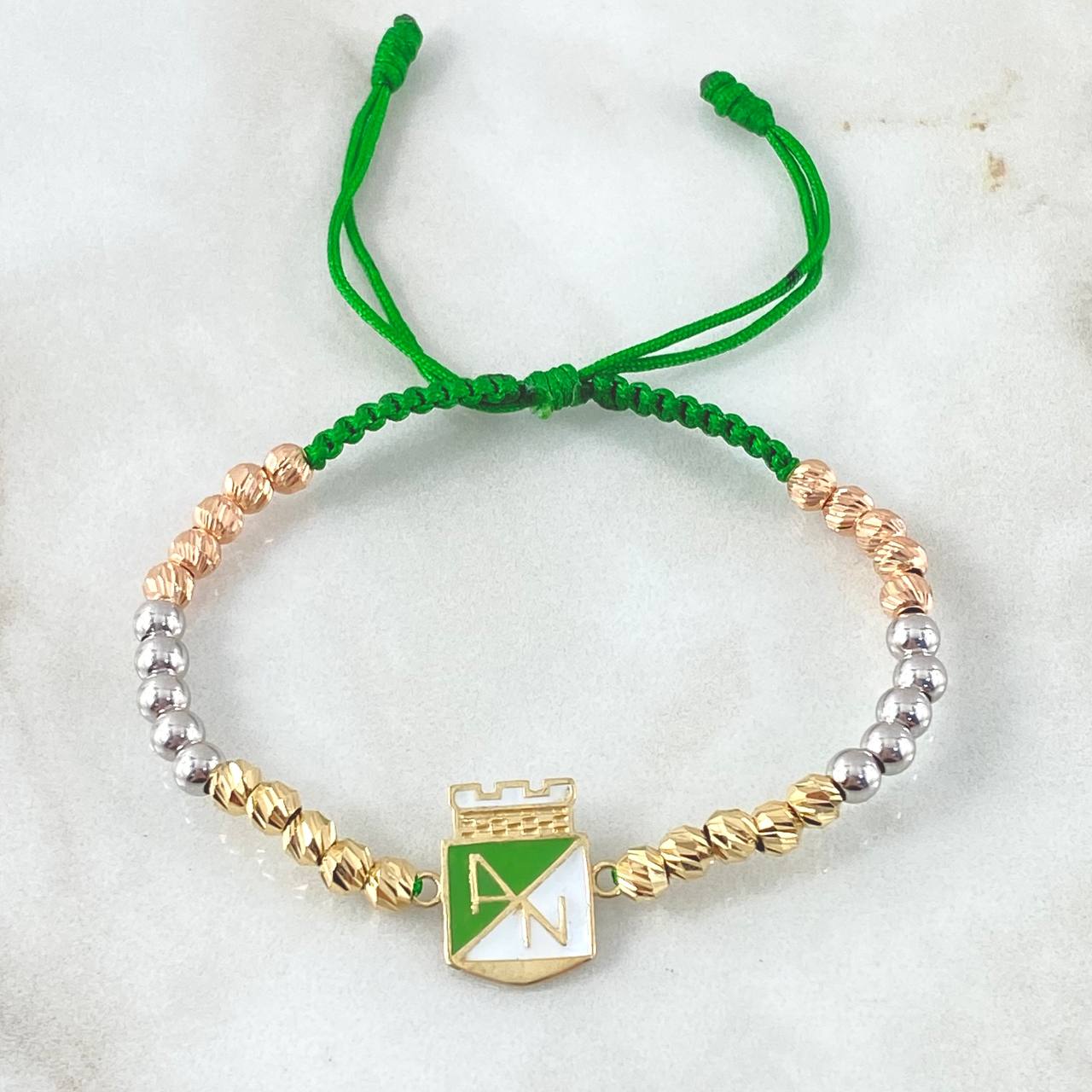 Green Bracelet Charm National Shield 3.8gr / 4mm Beads Diamond Cut 20pcs Beads Polished 10pcs Three 18K Gold *