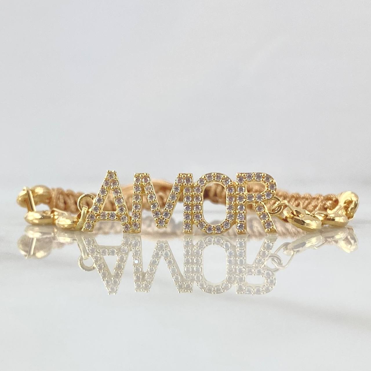 Beige Bracelet Charm Love 2.5gr / 6mm GC Diamond Cut - White Zircons 18K Yellow Gold ©