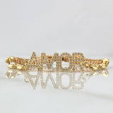 Beige Bracelet Charm Love 2.5gr / 6mm GC Diamond Cut - White Zircons 18K Yellow Gold ©