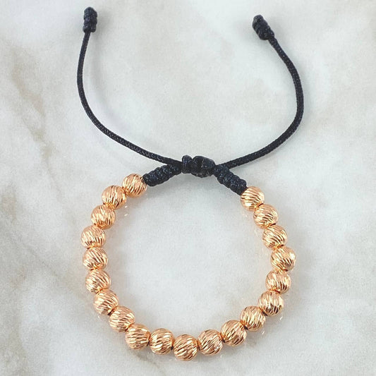 Black Beads Bracelet 6mm Diamond Cut 20pcs 18K Rose Gold (A.C)