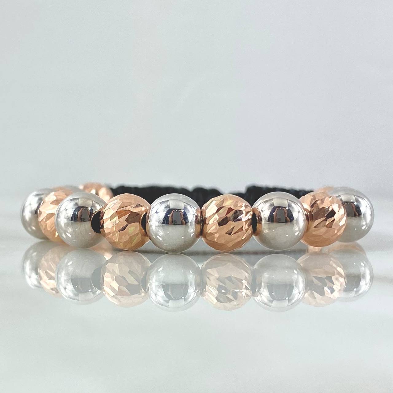 Black Bracelet Beads 5gr / 8mm Diamond Cut 8pcs - Polished 7pcs Two-tone White Rose Gold 18K ©