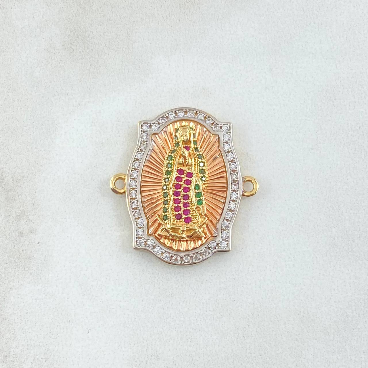 Charm Virgin Guadalupe Punctuated Frame 6.55gr / 2.6cm / White Green Fuchsia Zircons Three 18K Gold ©