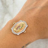 Charm Virgin Guadalupe Punctuated Frame 6.55gr / 2.6cm / White Green Fuchsia Zircons Three 18K Gold ©