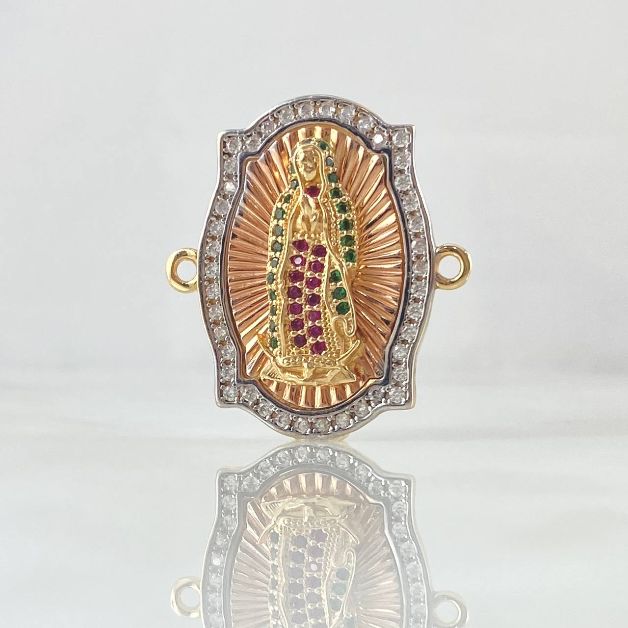 Charm Virgin Guadalupe Punctuated Frame 6.55gr / 2.6cm / White Green Fuchsia Zircons Three 18K Gold ©