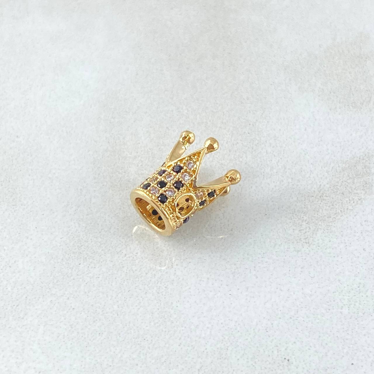Charm Crown Punctuated 1.55gr / 1cm / White Black Zircons Yellow Gold 18K ©