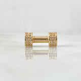Charm Rustic Cylinder Dumbbell 2.25gr / 1.5cm / White Zircons Yellow Gold 18K
