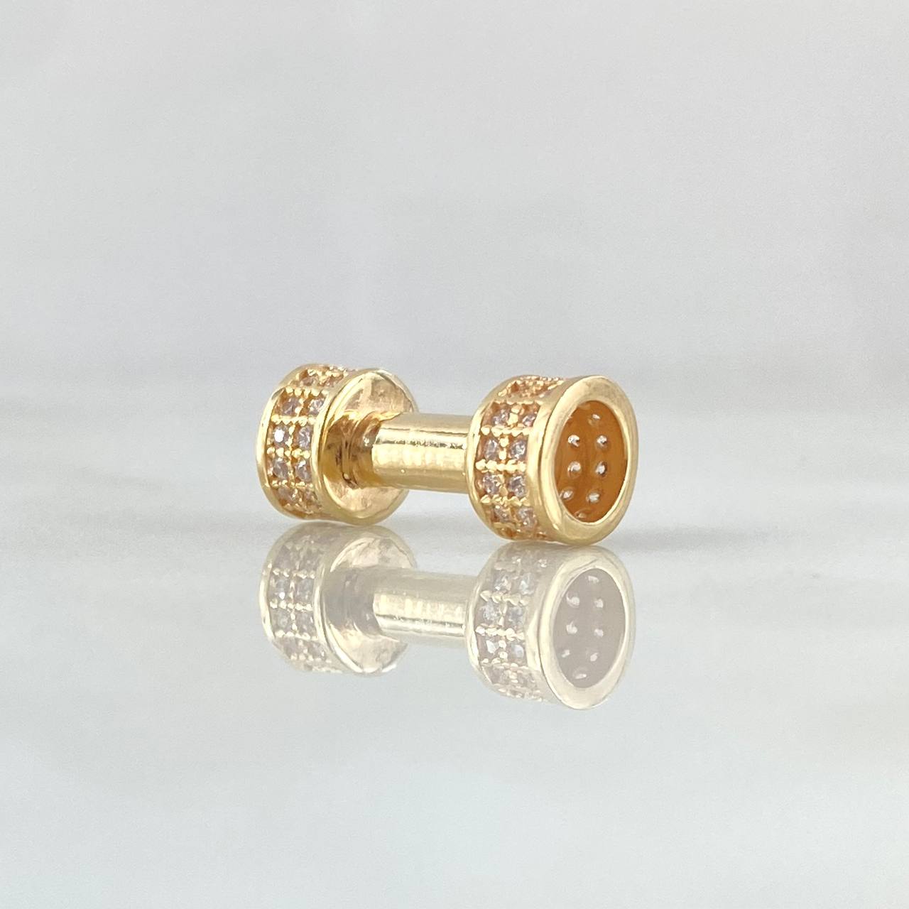 Charm Rustic Cylinder Dumbbell 2.25gr / 1.5cm / White Zircons Yellow Gold 18K
