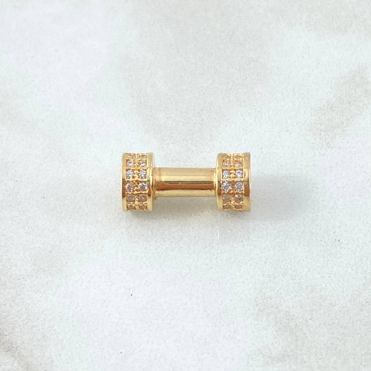 Charm Rustic Cylinder Dumbbell 2.25gr / 1.5cm / White Zircons Yellow Gold 18K