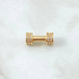Charm Rustic Cylinder Dumbbell 2.25gr / 1.5cm / White Zircons Yellow Gold 18K