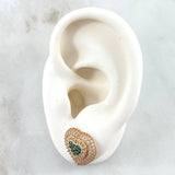 Set Halo Corazón Tupido - Topos 1.3cm - Dije 2.3cm - Anillo T7 12.75gr / Circones Blancos Verdes Oro Amarillo 18K ©