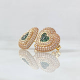 Set Halo Corazón Tupido - Topos 1.3cm - Dije 2.3cm - Anillo T7 12.75gr / Circones Blancos Verdes Oro Amarillo 18K ©