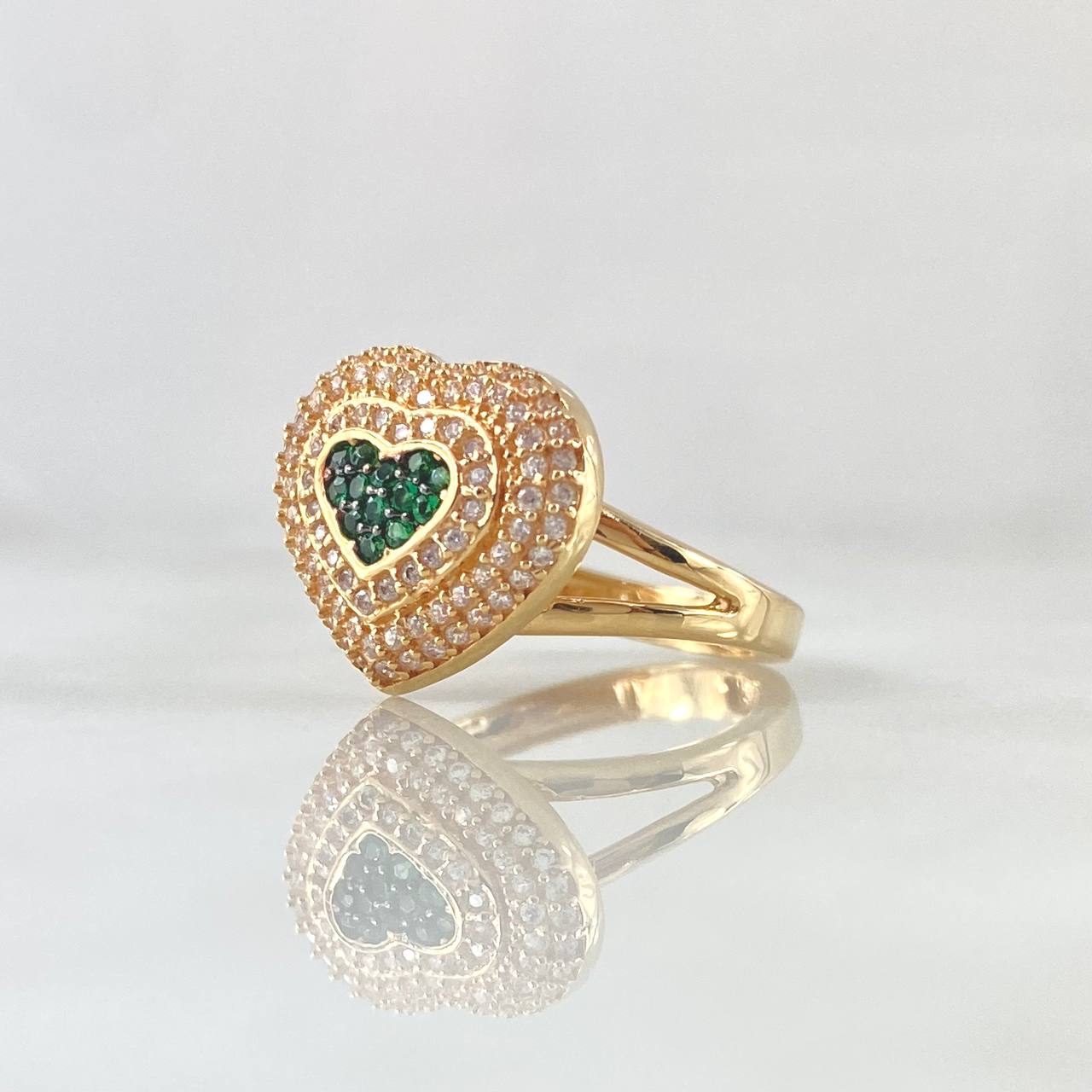 Set Halo Corazón Tupido - Topos 1.3cm - Dije 2.3cm - Anillo T7 12.75gr / Circones Blancos Verdes Oro Amarillo 18K ©