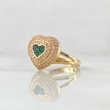 Set Halo Corazón Tupido - Topos 1.3cm - Dije 2.3cm - Anillo T7 12.75gr / Circones Blancos Verdes Oro Amarillo 18K ©
