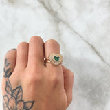 Set Halo Corazón Tupido - Topos 1.3cm - Dije 2.3cm - Anillo T7 12.75gr / Circones Blancos Verdes Oro Amarillo 18K ©