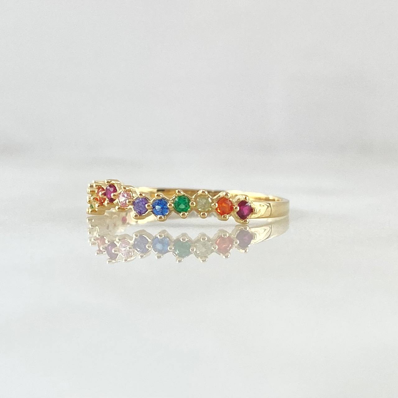 Anillo Ola Carril 1.25gr / T7 3/4 / Circones Multicolor Oro Amarillo 18K ©