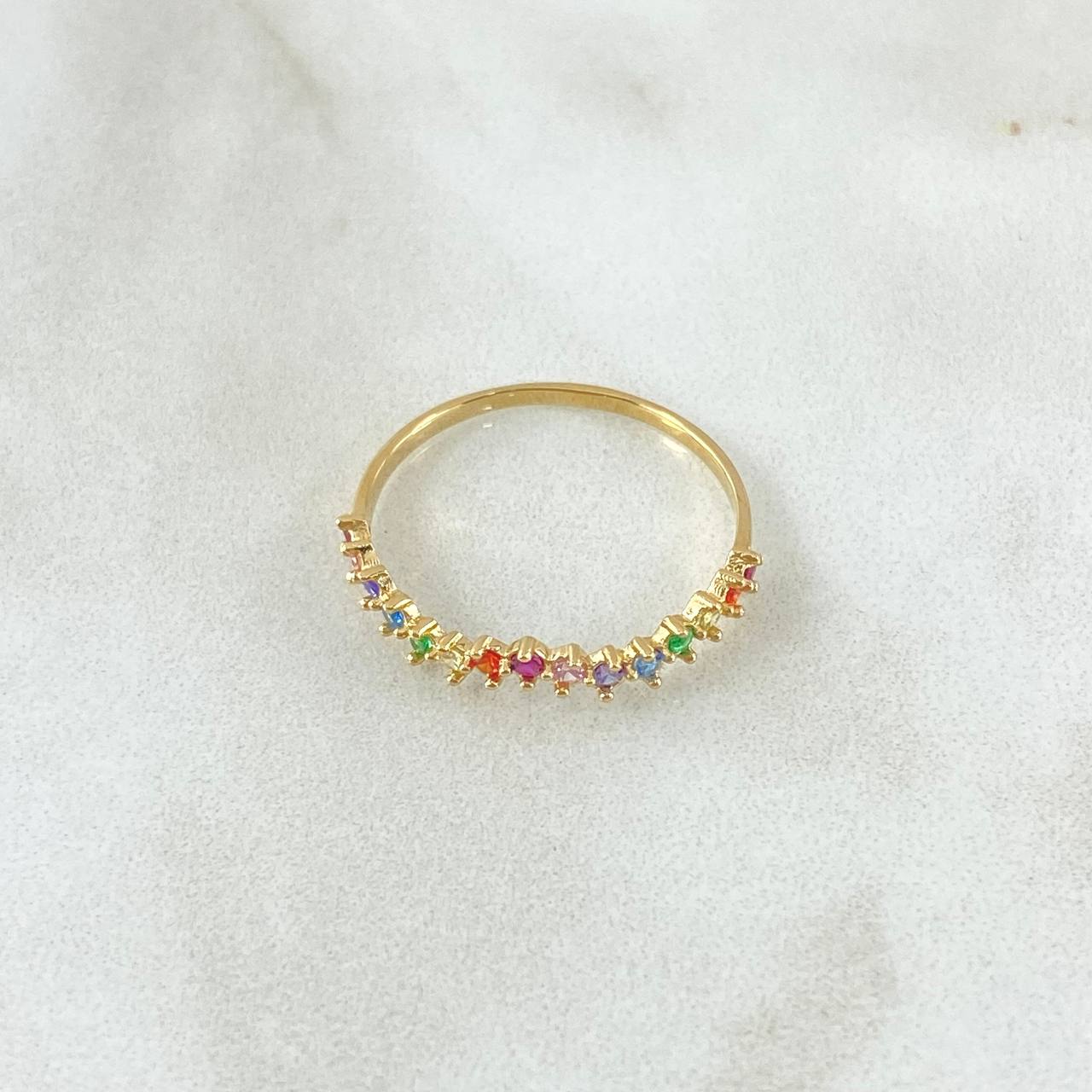 Anillo Ola Carril 1.25gr / T7 3/4 / Circones Multicolor Oro Amarillo 18K ©