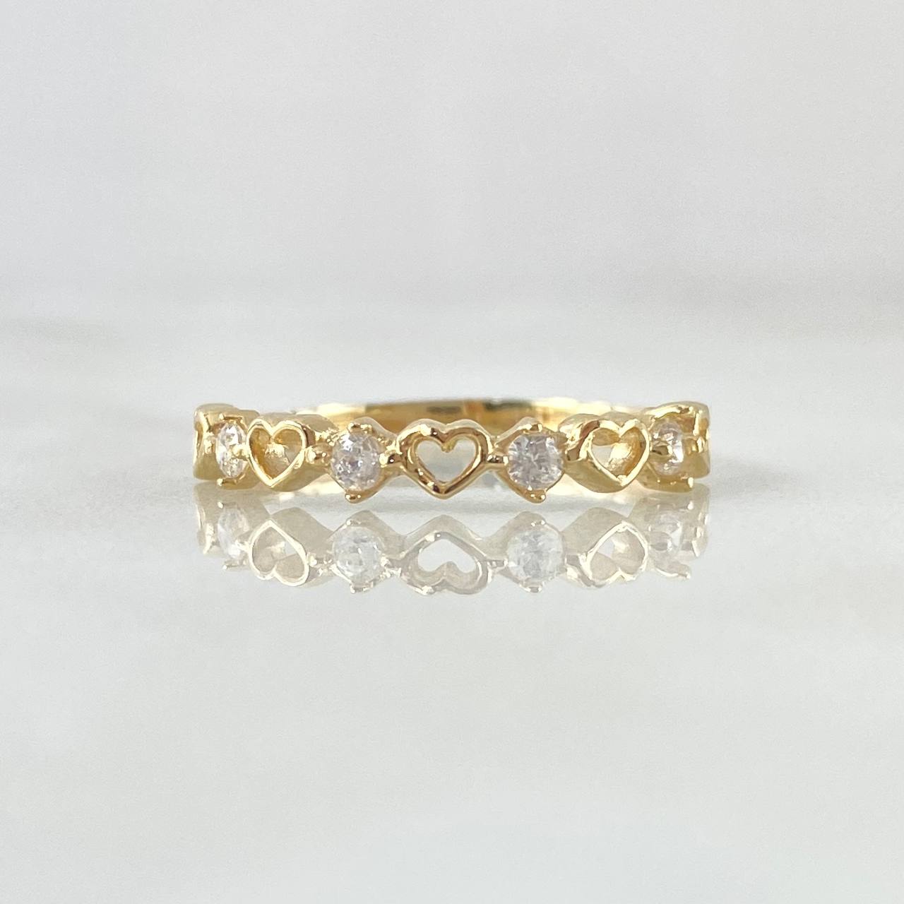 Intercalated Hearts Ring 1.95gr / T8 / White Zircons Yellow Gold 18K ©