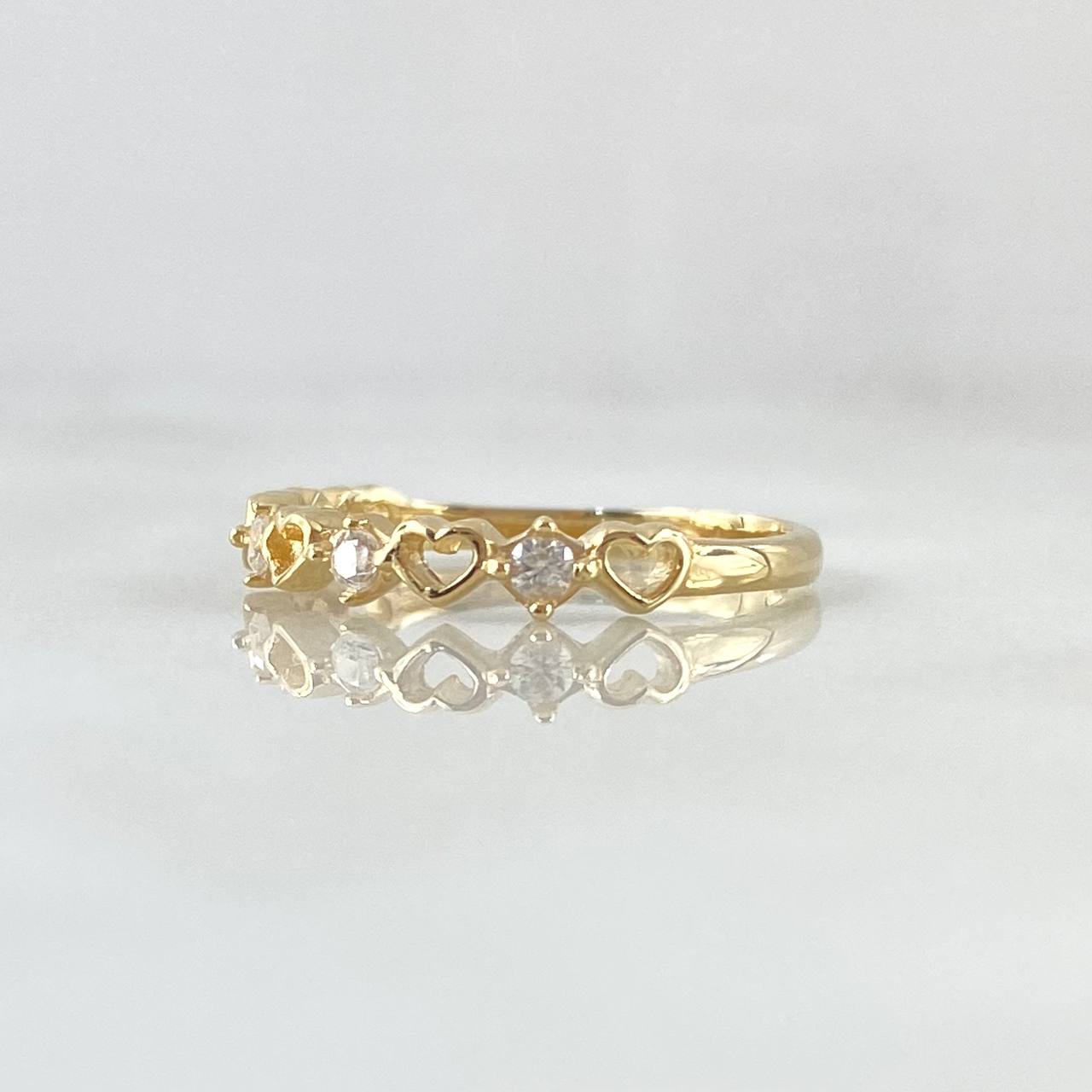 Intercalated Hearts Ring 1.95gr / T8 / White Zircons Yellow Gold 18K ©