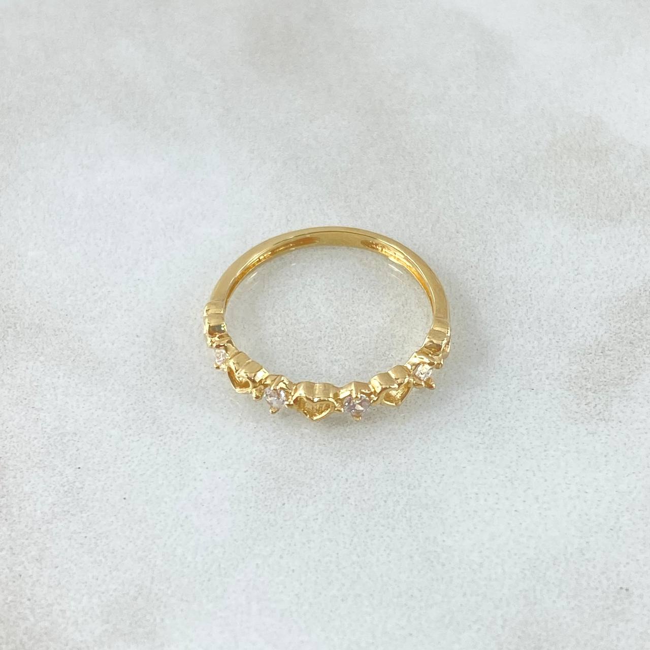 Anillo Corazones Intercalados 1.45gr / T5 1/2 / Circones Blancos Oro Amarillo 18K ©
