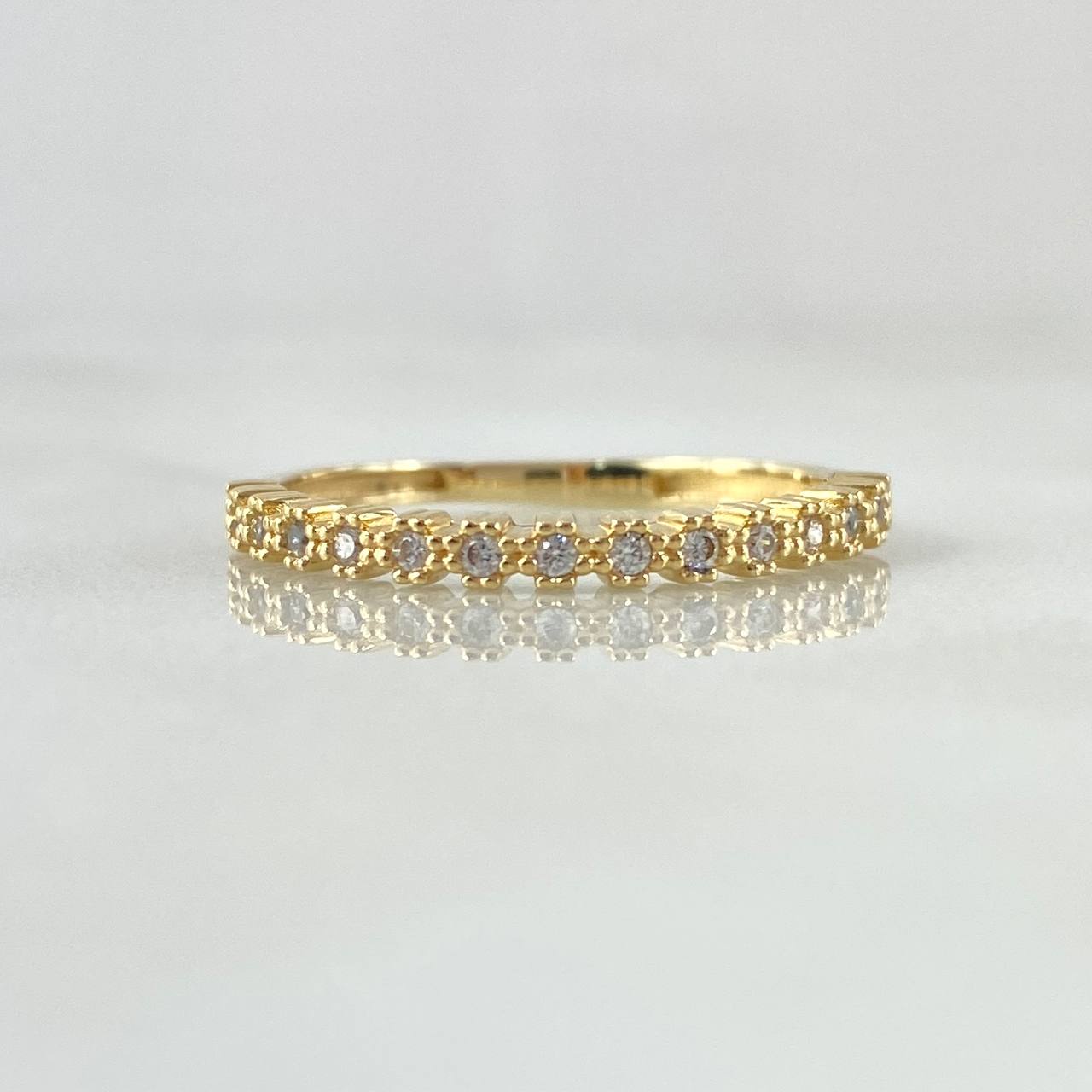 Anillo Ojos Carril Tupido 1.65gr / T6 1/2 / Circones Blancos Oro Amarillo 18K ©