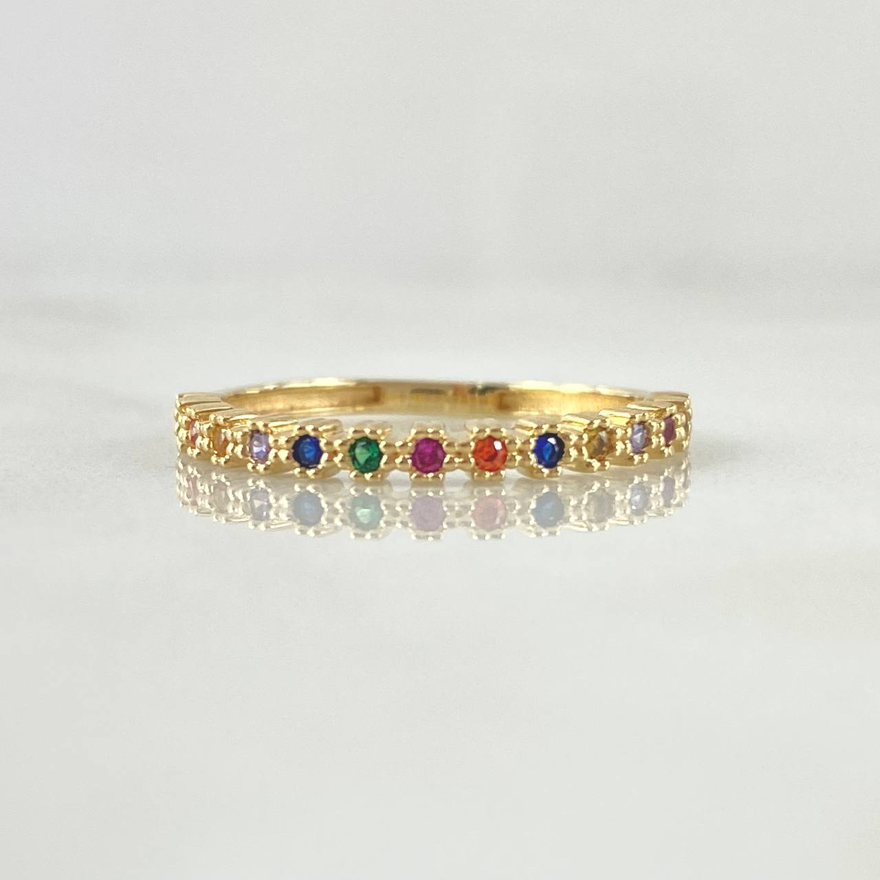 Anillo Ojos Carril Tupido Arcoiris 1.65gr / T6 / Circones Multicolor Oro Amarillo 18K ©