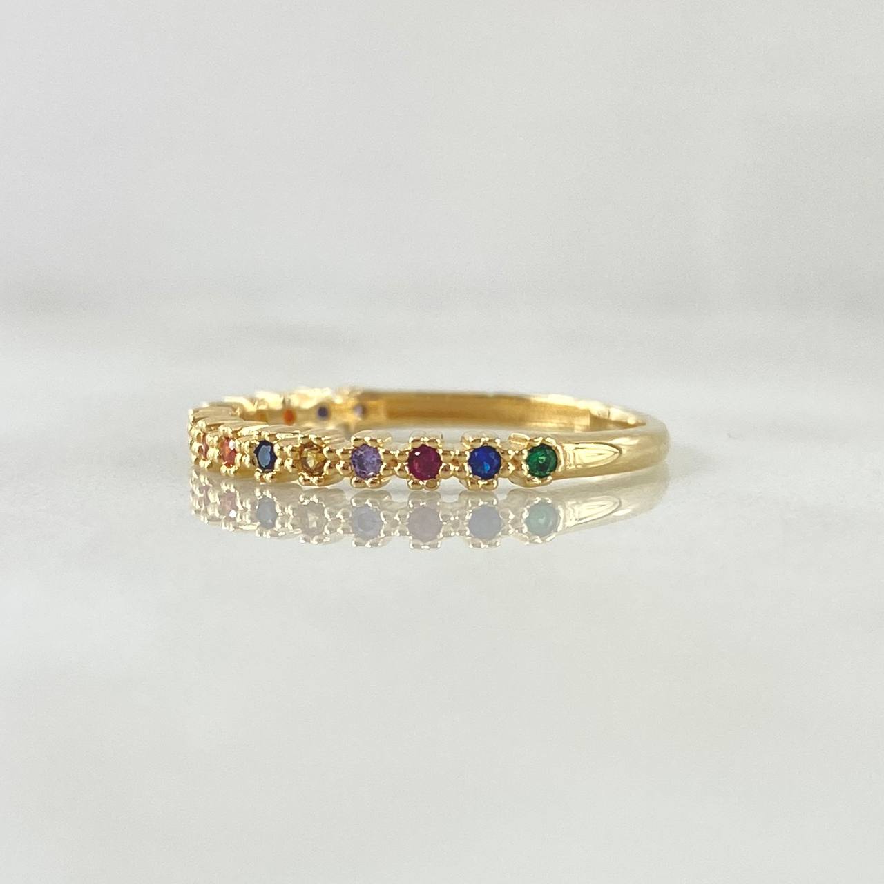 Anillo Ojos Carril Tupido Arcoiris 1.65gr / T6 / Circones Multicolor Oro Amarillo 18K ©