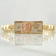 Ivory Bracelet Charm Dollar 4.2gr / 6mm Beads Diamond Cut 6 units White Zircons Three 18K Golds
