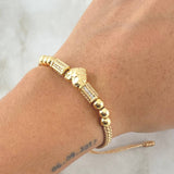 Pulsera Beige Corazon Troquelado 5.1gr / 5mm Bolas Lisas 6und Circones Blancos Oro Amarillo 18K