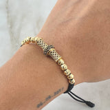 Black Bracelet Charm Cylinder Wheel 5.4gr / 5mm Beads Diamond Cut 10pcs White Black Zircons Yellow Gold 18K