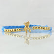 Pulsera Azul Herraje Oso Manito Arriba 1.15gr / 3mm Bolas Lisas 16und Oro Amarillo 18K *
