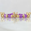 Purple Bracelet Charm Dotted Crown 7.5gr / 6mm Beads Diamond Cut 12 units White Zircons Yellow Gold 18K *
