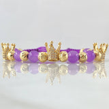 Purple Bracelet Charm Dotted Crown 7.5gr / 6mm Beads Diamond Cut 12 units White Zircons Yellow Gold 18K *