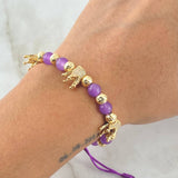 Purple Bracelet Charm Dotted Crown 7.5gr / 6mm Beads Diamond Cut 12 units White Zircons Yellow Gold 18K *