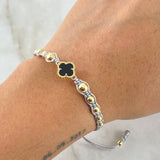Pulsera Gris Herraje Flor Trebol 2.1gr / 3mm-4mm-5mm Bolas Lisas 12und Oro Amarillo 18K *