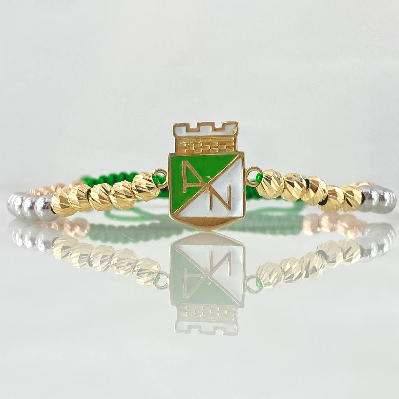 Green Bracelet Charm National Shield 3.8gr / 4mm Beads Diamond Cut 20pcs Beads Polished 10pcs Three 18K Gold *