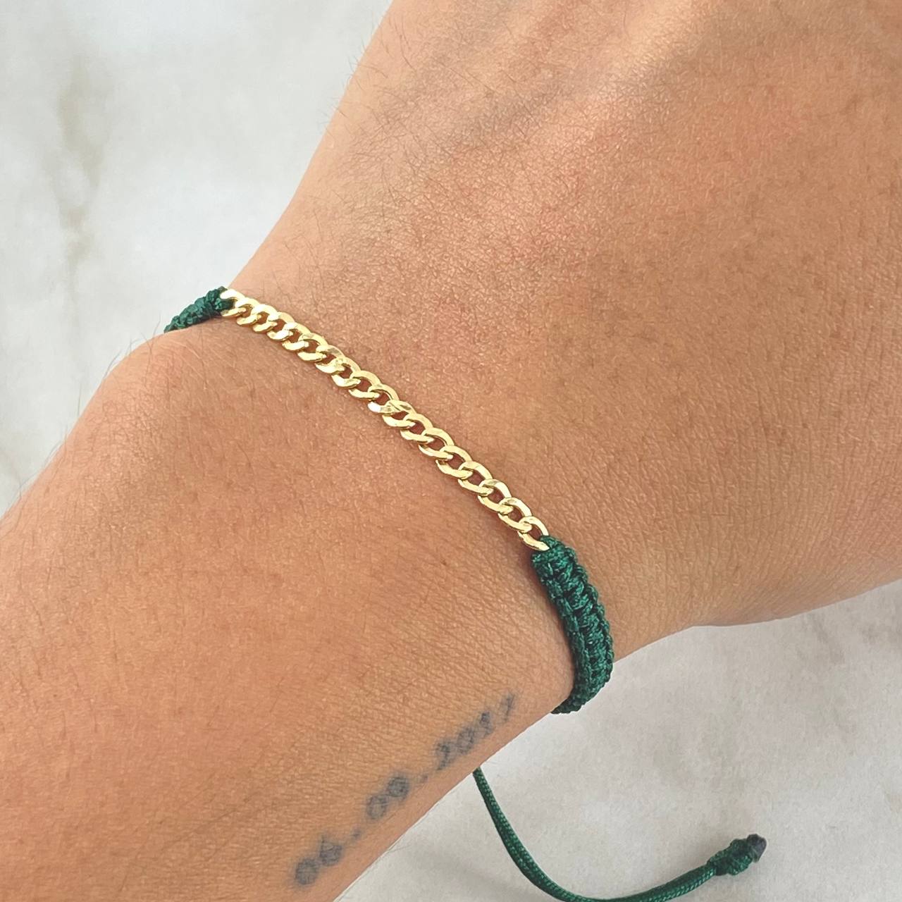 Green Cuban Patch Bracelet 0.4gr / 2.8mm 18K Yellow Gold *