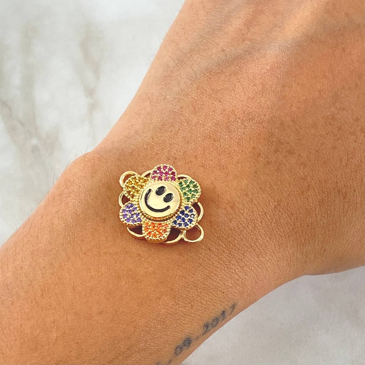 Charm Animated Flower 4.35gr / 2.3cm / Multicolor Zircons Yellow Gold 18K *