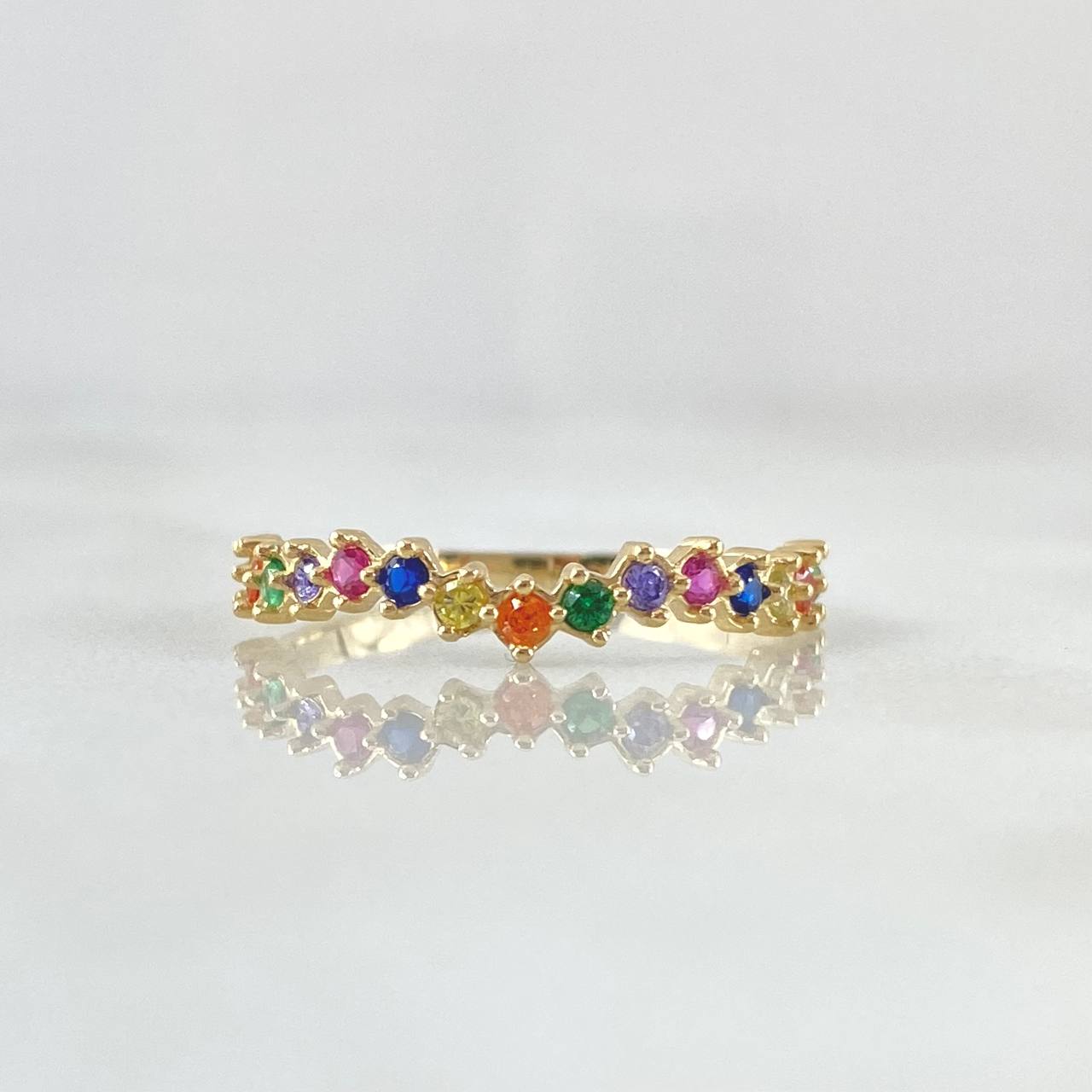 Wave Ring Track 1.15gr / T5 3/4 / Multicolor Zirconia Yellow Gold 18K *