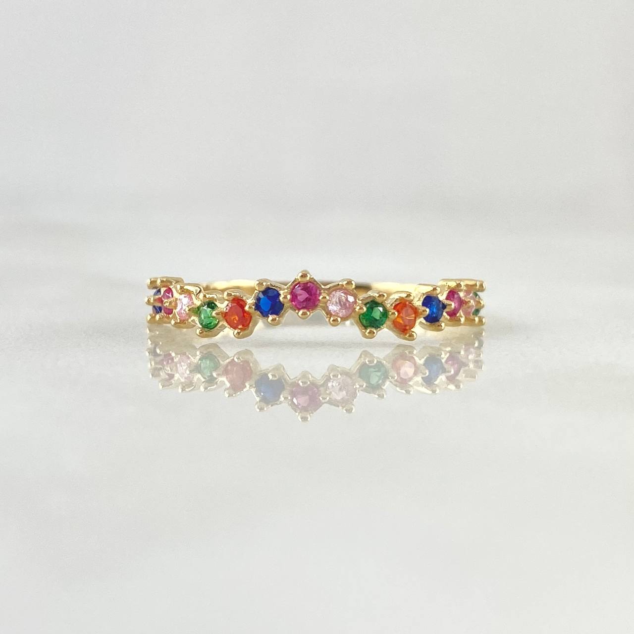 Anillo Ola Carril 1.15gr / T6 1/4 / Circones Multicolor Oro Amarillo 18K *