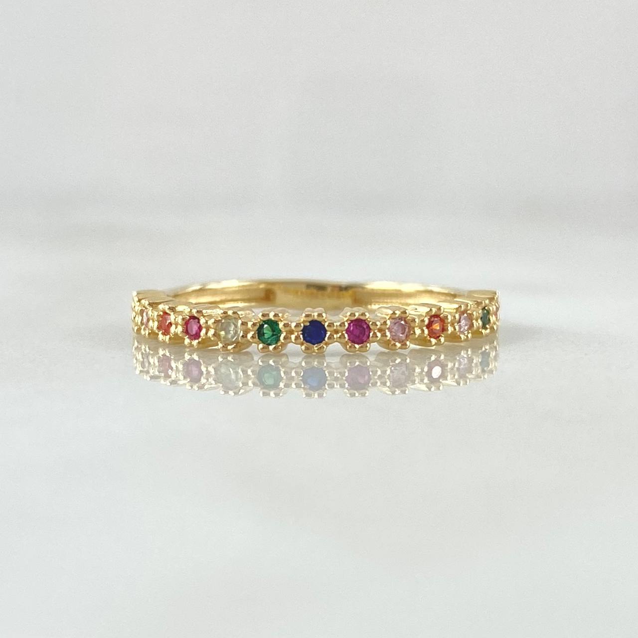Anillo Ojos Carril Tupido Arcoiris 1.7gr / T5 3/4 / Circones Multicolor Oro Amarillo 18K *
