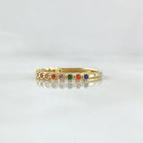 Anillo Ojos Carril Tupido Arcoiris 1.7gr / T5 3/4 / Circones Multicolor Oro Amarillo 18K *