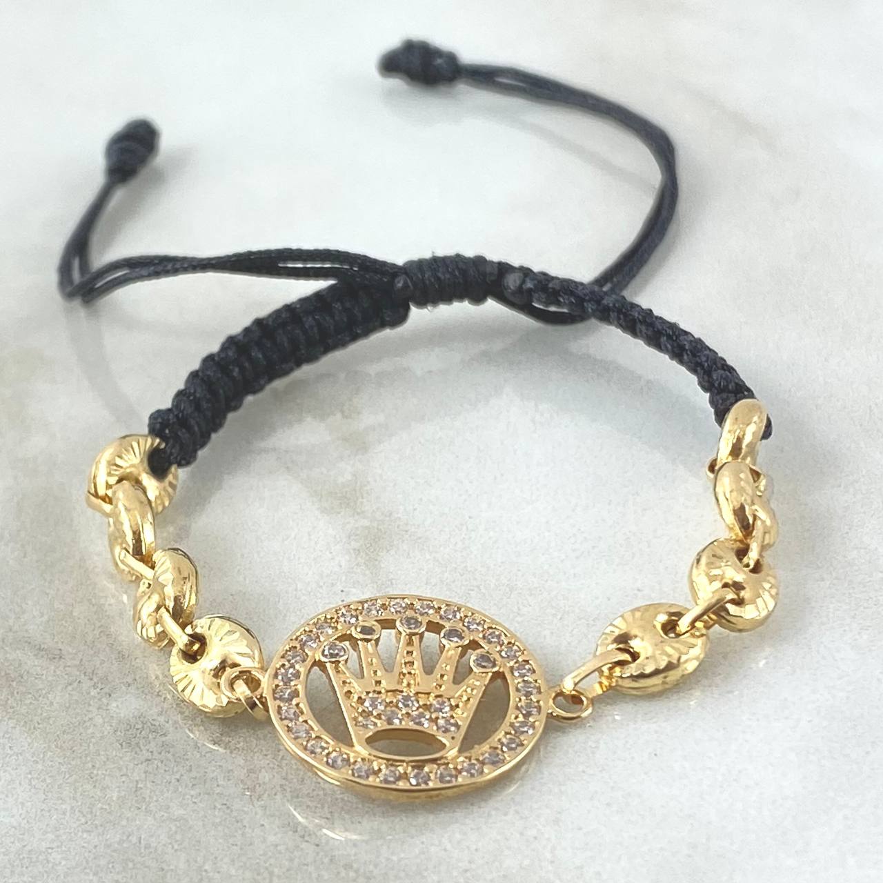 Black Crown Bracelet RX 3.7gr / 6mm GC Diamond Cut - White Zircons 18K Yellow Gold ©