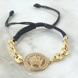 Black Crown Bracelet RX 3.7gr / 6mm GC Diamond Cut - White Zircons 18K Yellow Gold ©