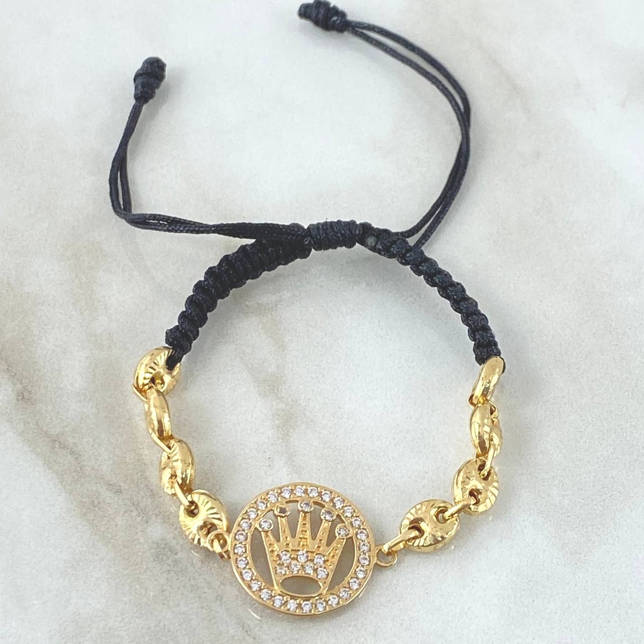 Black Crown Bracelet RX 3.7gr / 6mm GC Diamond Cut - White Zircons 18K Yellow Gold ©