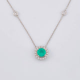 Set Chain Stud Earrings Circle Four Prongs Emerald 2.25pts Diamonds 77pts 6.65g / 18 in / 1mm Two Golds Yellow White 18K