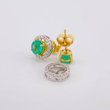 Set Chain Stud Earrings Circle Four Prongs Emerald 2.25pts Diamonds 77pts 6.65g / 18 in / 1mm Two Golds Yellow White 18K