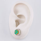 Set Chain Stud Earrings Circle Four Prongs Emerald 2.25pts Diamonds 77pts 6.65g / 18 in / 1mm Two Golds Yellow White 18K