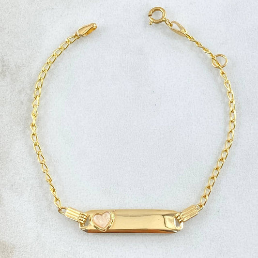 Baby Espiga Bracelet Rectangular Plate Heart 1.65gr / 5.9-6.3in / 1.6mm Pearlescent Resin Adjustable 18K Gold