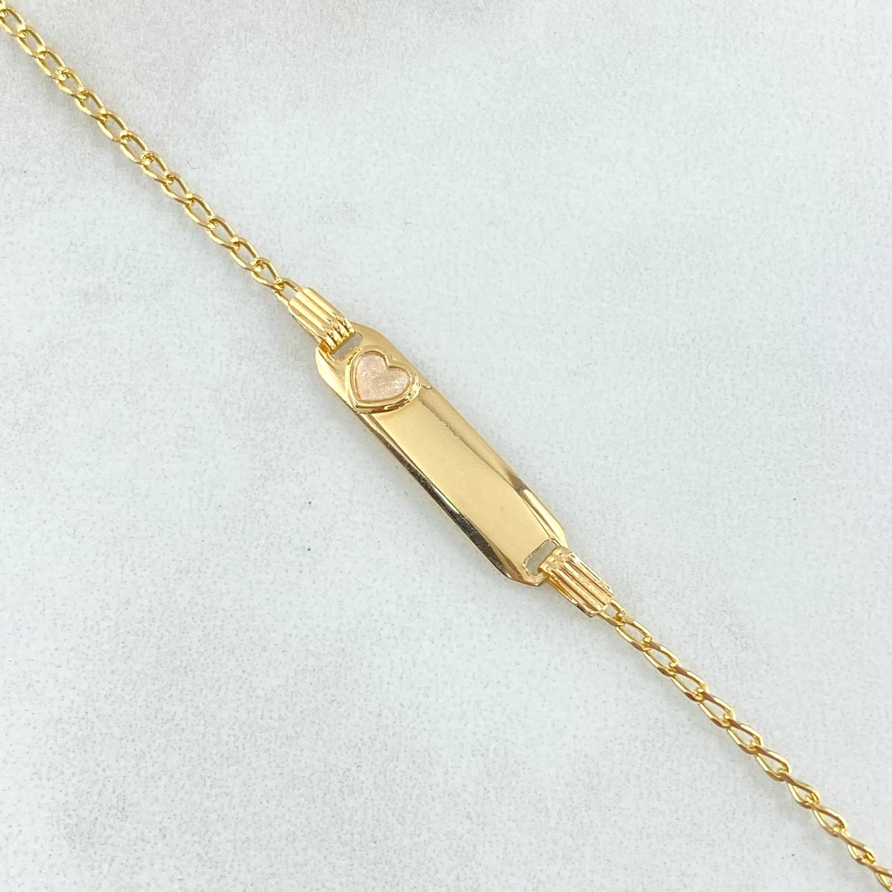Pulso Bebé Espiga Placa Rectungar Corazón 1.6gr / 12cm-14cm / 1.6mm Resina Perlada Graduable Oro Amarillo 18K